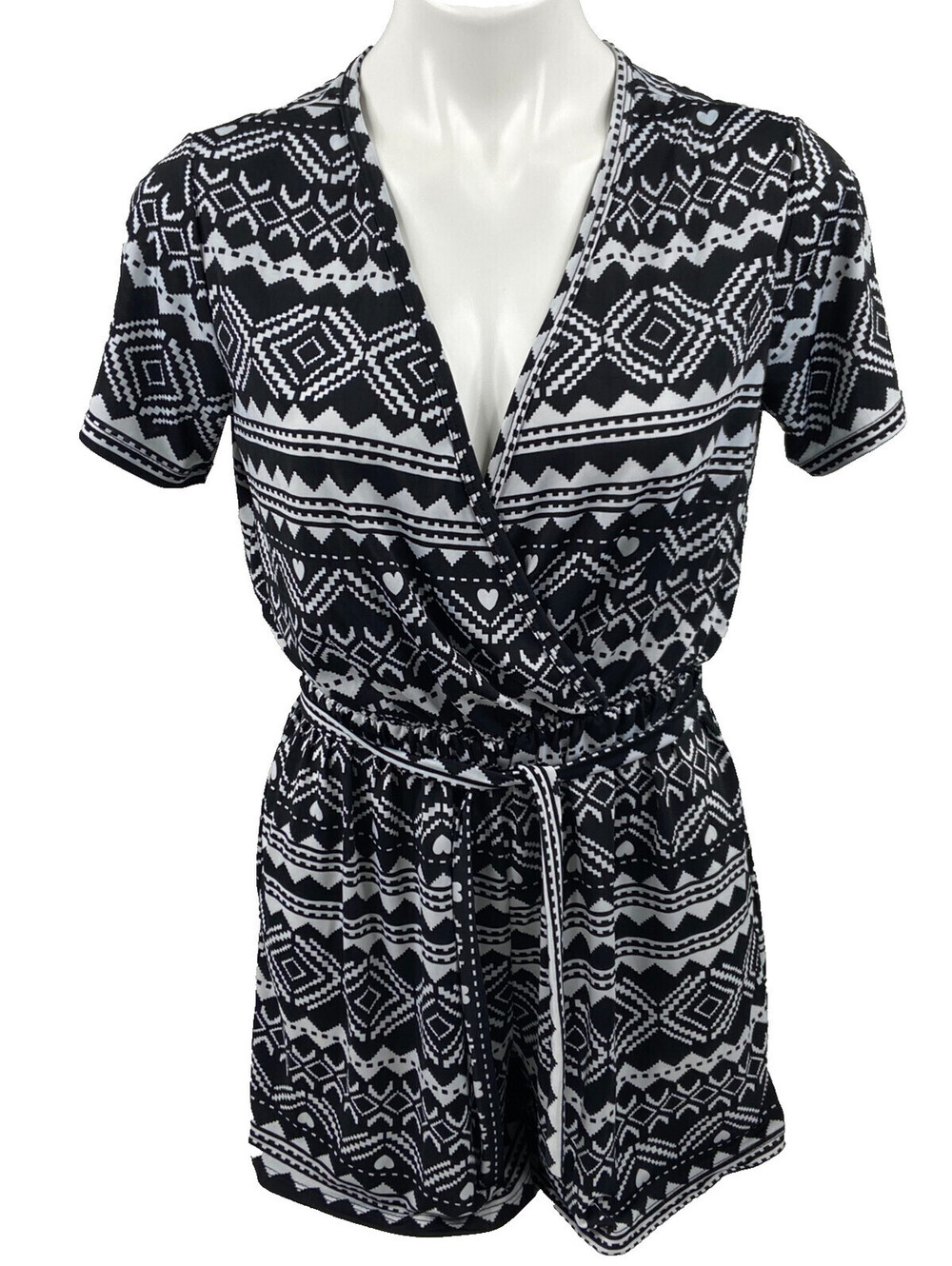 Pretty Young Thing Women Small Romper Black White Geometric Casual Sexy